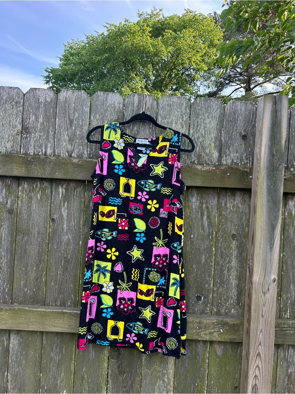 Black mango Bay dress size‎ small beaded beach cover-up bright summer Y2K whimsy
